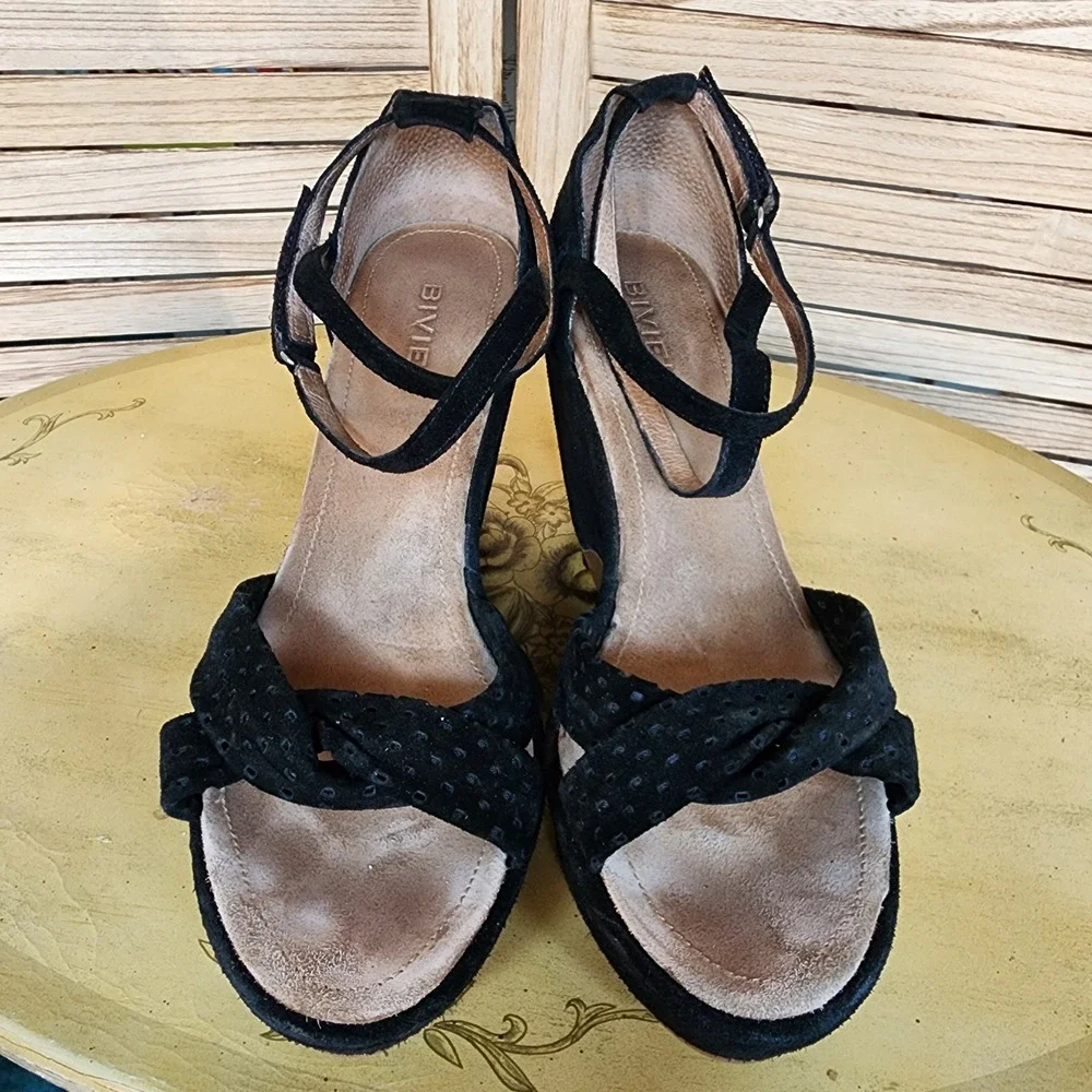 Biviel EU 40 US 9 Black Suede Strappy Platform Wedge Sandals Whimsygoth Classic
